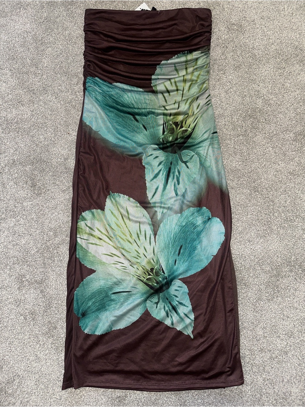 Windsor Strapless Floral Swim Coverup in Teal and Brown
